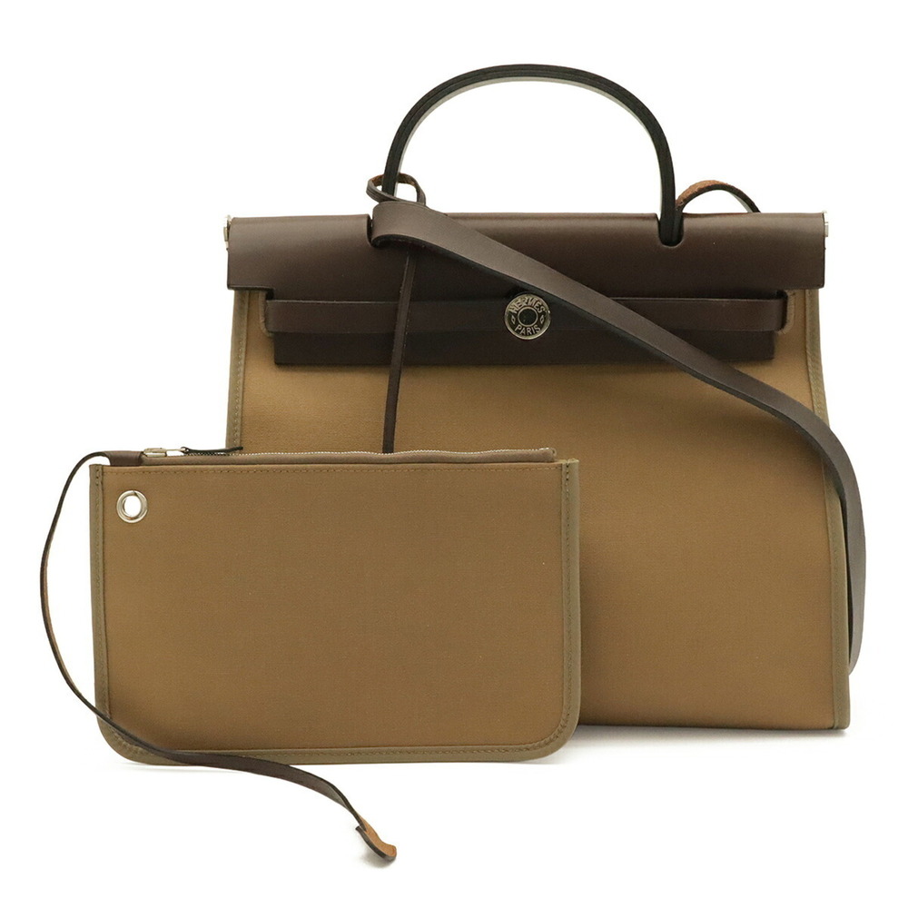 HERMES Hermès Herbag Zip PM Handbag Shoulder Bag Toile Officier Khaki Beige D...